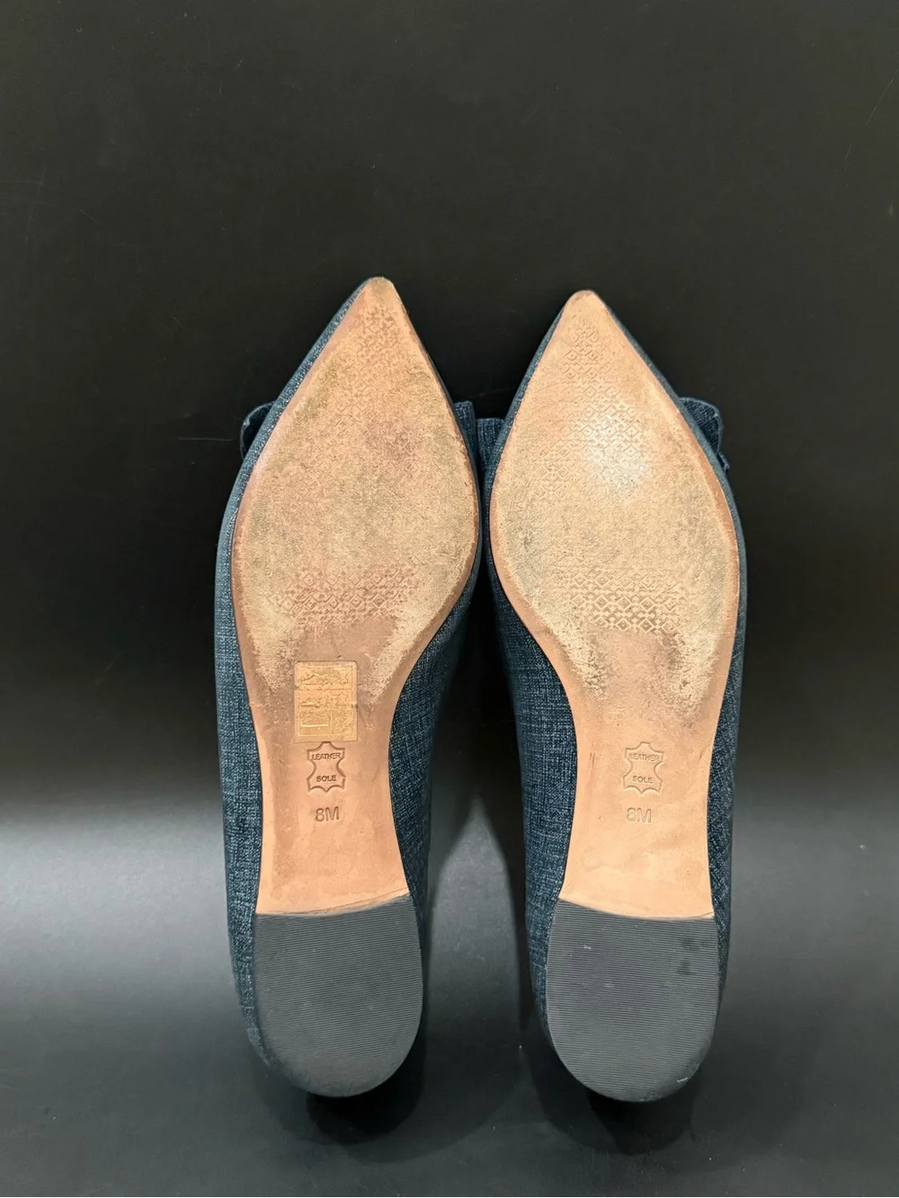 TORY BURCH Rosalind Navy Blue Denim Print Textured Suede Ballet Flats Size 8M